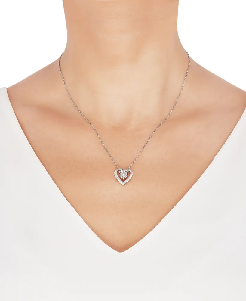 Diamond Double Heart Pendant Necklace (1/4 ct. t.w.) in Sterling Silver, 16"+ 2" extender