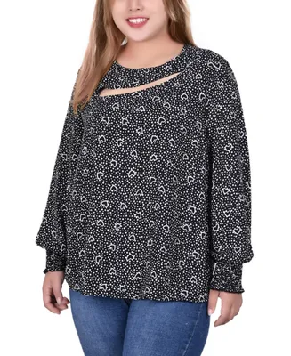 Ny Collection Plus Size Long Sleeve Blouse With Neckline Cutout