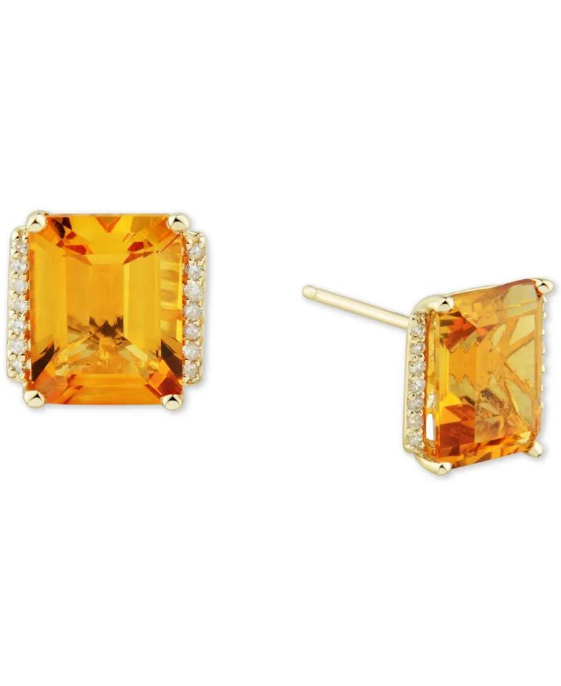 Citrine (4-1/3 ct. t.w.) & Diamond (1/10 ct. t.w.) Stud Earrings in 14k Gold