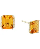 Citrine (4-1/3 ct. t.w.) & Diamond (1/10 ct. t.w.) Stud Earrings in 14k Gold