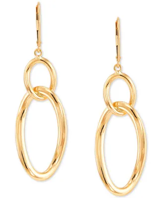 Italian Gold Circle and Oval Leverback Drop Earrings in 10k Gold