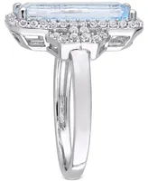 Blue Topaz (3-3/4 ct. t.w.) & White (1/2 Statement Ring Sterling Silver