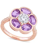 Amethyst (2 ct. t.w.) & White Topaz (1 Flower Ring Rose Gold-Plated Sterling Silver