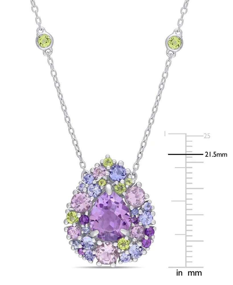 Multi-Gemstone Teardrop Cluster 18" Pendant Necklace (4-5/8 ct. t.w.) in Sterling Silver