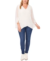 Vince Camuto Plus Textured Flutter-Sleeve Top