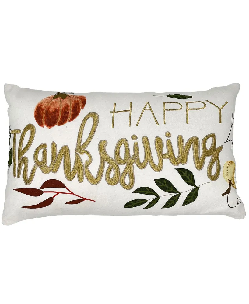 Happy Thanksgiving Embroidery Lumbar Pillow, 14" x 24"