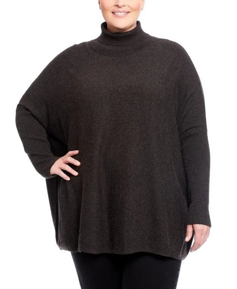 Joseph A Plus Sized Long Sleeve Turtleneck Poncho Sweater