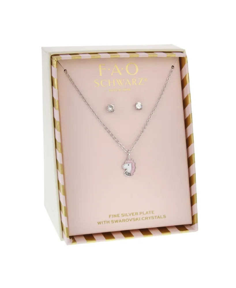 Fao Schwarz Women's Fine Silver Plated Necklace and Earrings Set, 2 Piece