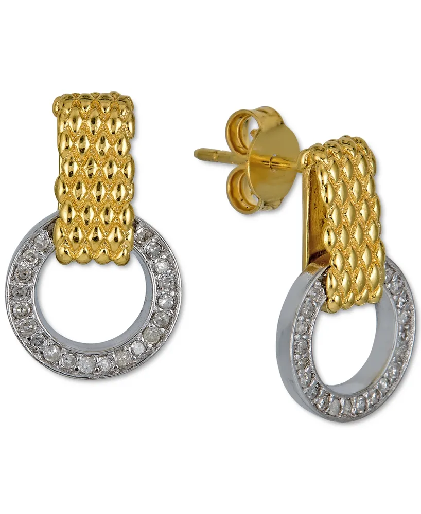 Diamond Mesh Circle Drop Earrings in 22k Yellow Gold Vermeil over Sterling Silver and Sterling Silver
