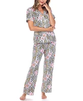 White Mark Women's Short Sleeve Pants Tropical Pajama Set, 2-Piece