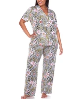 White Mark Plus Short Sleeve Pants Tropical Pajama Set, 2-Piece