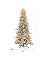 Glitzhome Pre-Lit Flocked Slim Fir Artificial Christmas Tree with 950 Warm White Lights, 11'