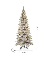 Glitzhome Pre-Lit Flocked Layered Spruce Artificial Christmas Tree with 350 Warm White Lights, 7.5'