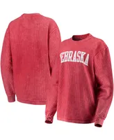 Women's Scarlet Nebraska Huskers Comfy Cord Vintage-Like Wash Basic Arch Pullover Sweatshirt