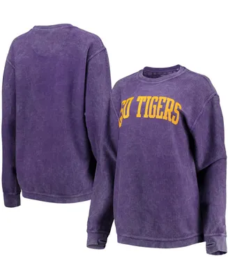 Women's Purple Lsu Tigers Comfy Cord Vintage-Like Wash Basic Arch Pullover Sweatshirt