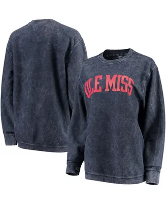 Women's Navy Ole Miss Rebels Comfy Cord Vintage-Like Wash Basic Arch Pullover Sweatshirt