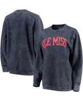 Women's Navy Ole Miss Rebels Comfy Cord Vintage-Like Wash Basic Arch Pullover Sweatshirt