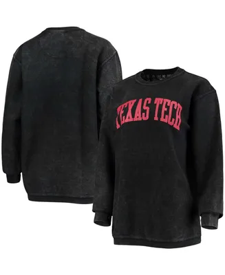 Women's Red Texas Tech Raiders Comfy Cord Vintage-Like Wash Basic Arch Pullover Sweatshirt