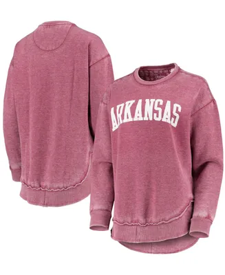 Women's Cardinal Arkansas Razorbacks Vintage-Like Wash Pullover Sweatshirt