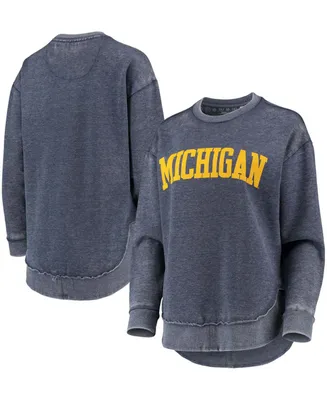 Women's Navy Michigan Wolverines Vintage-Like Wash Pullover Sweatshirt