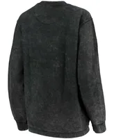 Women's Black Iowa Hawkeyes Comfy Cord Vintage-Like Wash Basic Arch Pullover Sweatshirt