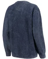 Women's Navy Michigan Wolverines Comfy Cord Vintage-Like Wash Basic Arch Pullover Sweatshirt