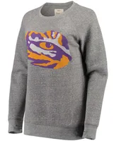 Women's Heathered Gray Lsu Tigers Big Team Logo Knobi Fleece Tri-Blend Crew Neck Sweatshirt