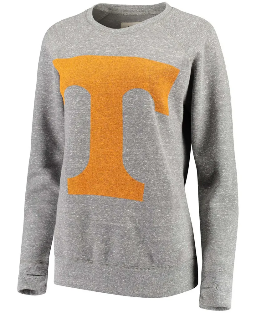 Women's Heathered Gray Tennessee Volunteers Big Team Logo Knobi Fleece Tri-Blend Crew Neck Sweatshirt