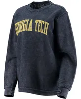 Women's Navy Georgia Tech Yellow Jackets Comfy Cord Vintage-Like Wash Basic Arch Pullover Sweatshirt