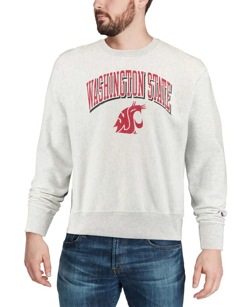 Men's Heathered Gray Washington State Cougars Arch Over Logo Reverse Weave Pullover Sweatshirt