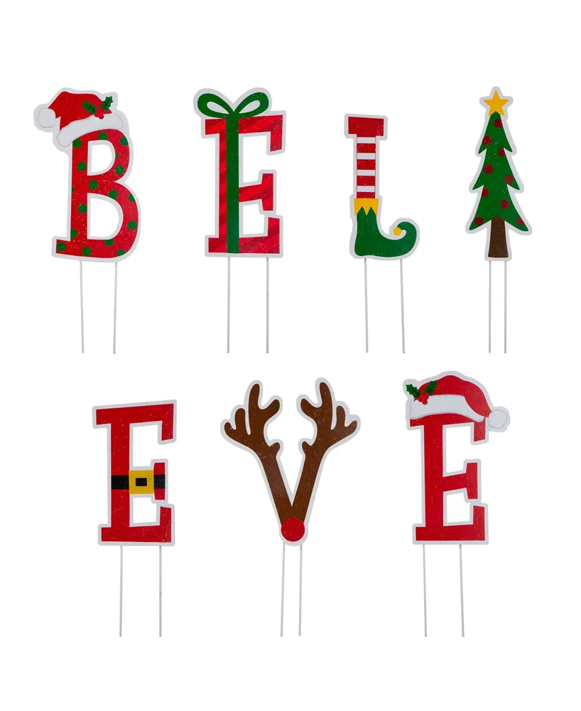 Glitzhome Believe Yard Stake or Wall Decor, Set of 7