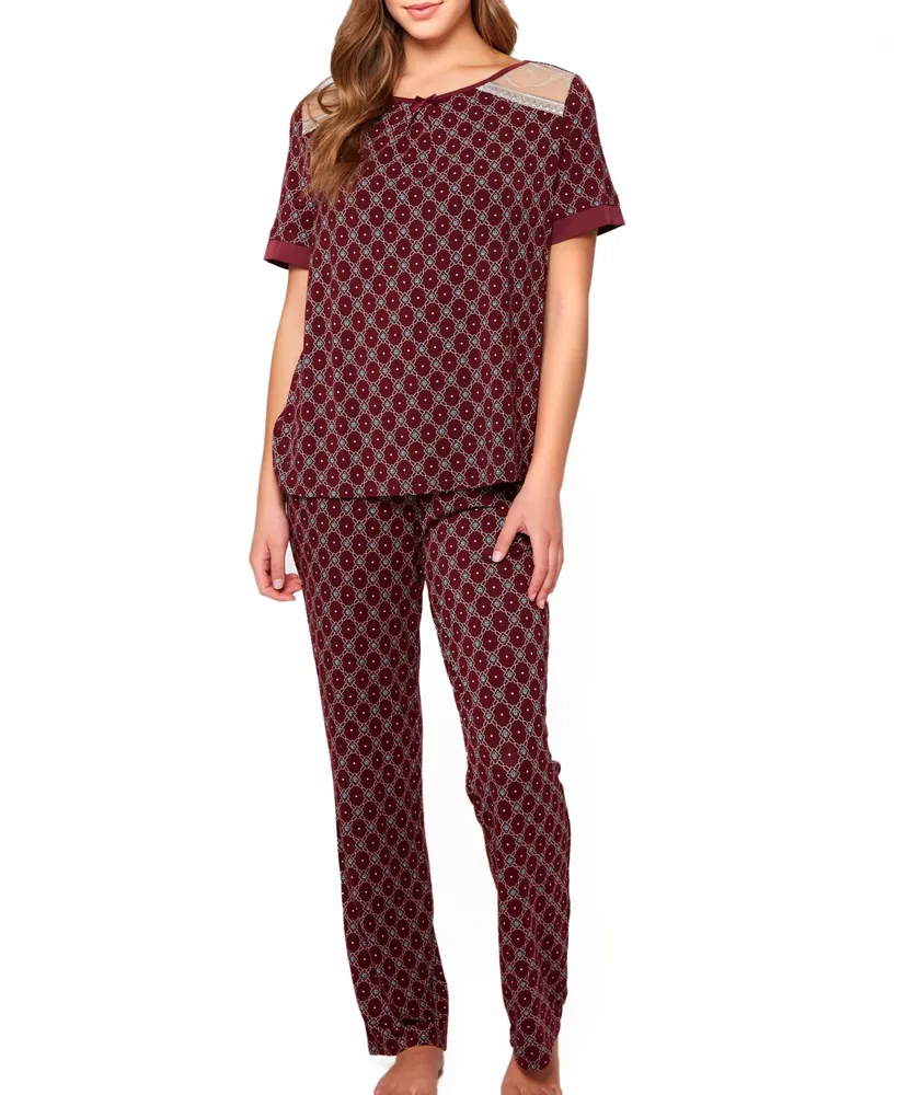 Women's Diamond Pattern Print Ultra Soft Knit Pajamas Set