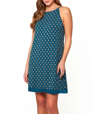 Women's Malachite Print Soft Knit Chemise with Halter Neck and Keyhole Tie Back