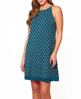 Women's Malachite Print Soft Knit Chemise with Halter Neck and Keyhole Tie Back