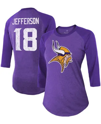 Women's Justin Jefferson Purple Minnesota Vikings Team Player Name Number Tri-Blend Raglan 3/4 Sleeve T-shirt
