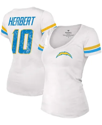 Women's Justin Herbert White Los Angeles Chargers Name Number V-Neck T-shirt