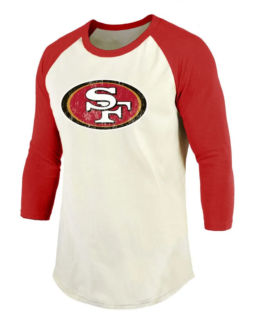 Men's Deebo Samuel Cream, Scarlet San Francisco 49Ers Vintage-Inspired Player Name Number Raglan 3/4 Sleeve T-shirt