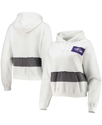 Women's White Baltimore Ravens Crop Dolman Pullover Hoodie