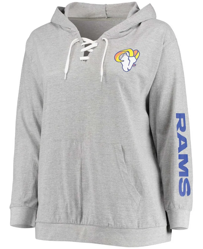 Women's Plus Heathered Gray Los Angeles Rams Lace-Up Pullover Hoodie