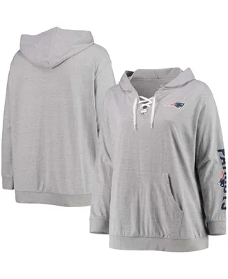 Women's Plus Size Heathered Gray New England Patriots Lace-Up Pullover Hoodie