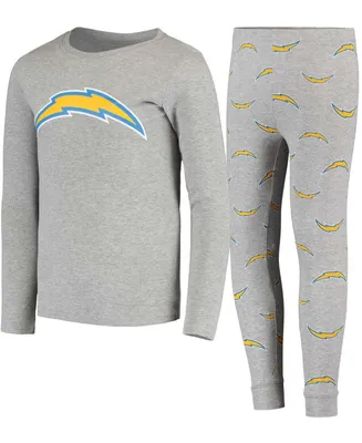 Big Boys Gray Los Angeles Chargers Long Sleeve T-shirt and Pants Sleep Set