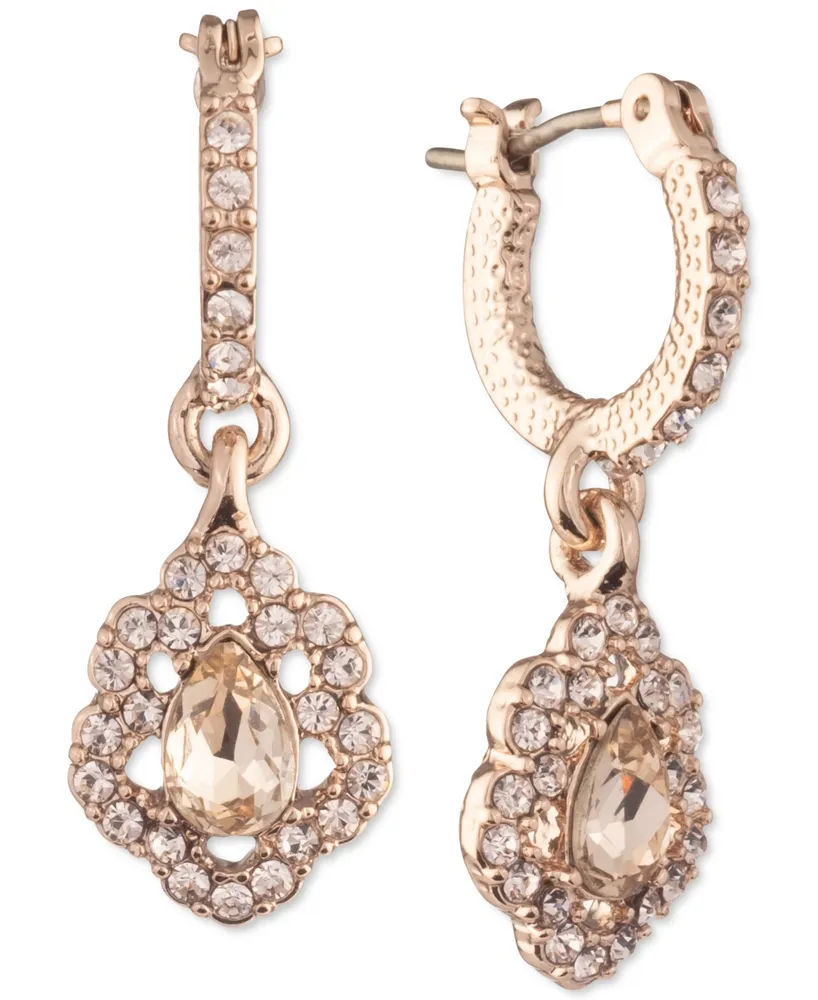 Marchesa Rose Gold-Tone Pave & Pear-Shape Crystal Charm Hoop Earrings