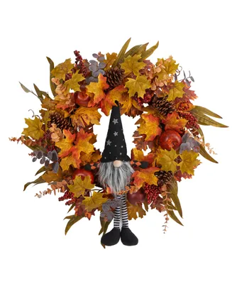 28" Harvest Fall Gnome Artificial Autumn Wreath