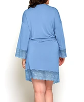 Olivia Plus Soft Viscose Robe with Lace Trim and Waist Tie