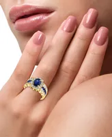 Effy Sapphire (2-1/4 ct. t.w.) & Diamond (1-1/10 ct. t.w.) Halo Statement Ring in 14k Gold