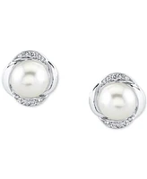 Cultured Freshwater Pearl (8mm) & Diamonds (1/8 ct. t.w.) Stud Earrings in 10k White Gold