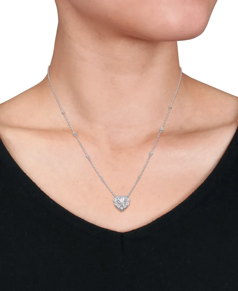Lab-Grown Moissanite Heart Halo 18" Pendant Necklace (2 ct. t.w.) in Sterling Silver
