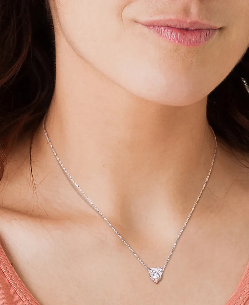 Lab-Grown Moissanite Heart Solitiare 17" Pendant Necklace (2 ct. t.w.) in 10k White Gold