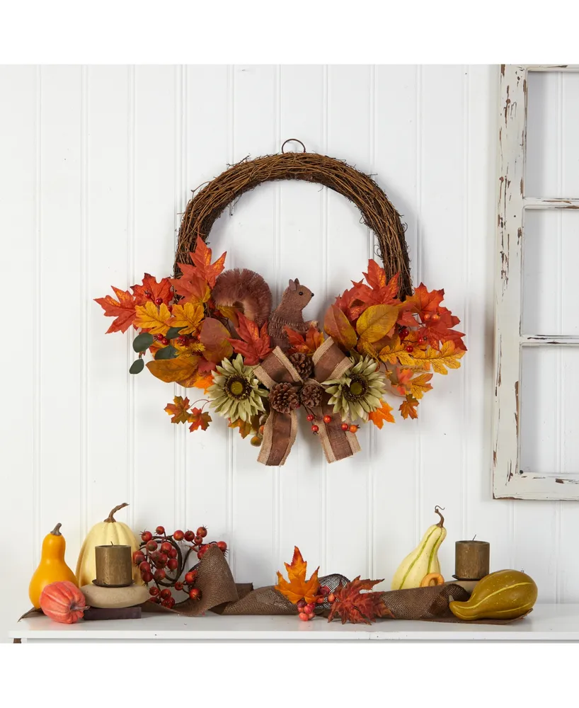 26" Fall Harvest Artificial Autumn Wreath with Twig Base and Bunny