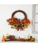 26" Fall Harvest Artificial Autumn Wreath with Twig Base and Bunny